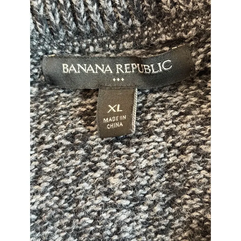 Banana Republic Mens Full Zip Cardigan Jacket XL Heather Black Academia Preppy